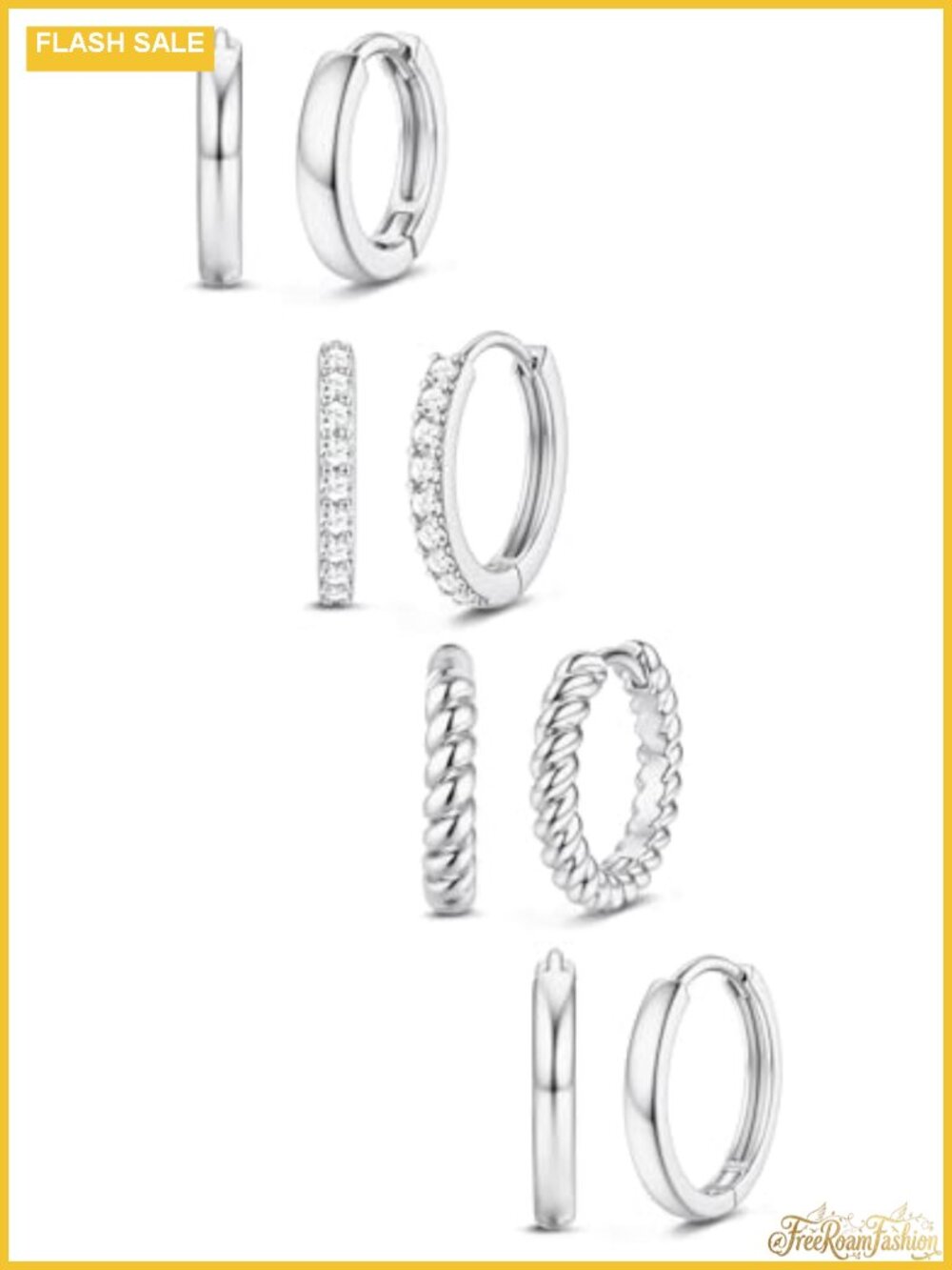 Hypoallergenic Silver Plated Small Hoop Earrings Set for Women - 4 Pairs